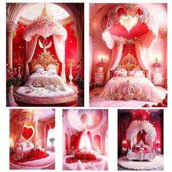 Алмазная картина 5DDIY Новинка 2024 года Фэнтези Розовая серия Детская кровать Мозаика Полная вышивка крестом Фэнтези настенное украшение для комнаты Full Round 20x30CM