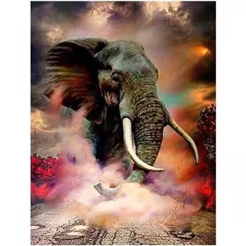 Алмазная картина Африканский слон Полная круглая Алмазная мозаика Алмазная вышивка Крестом 20X30CM