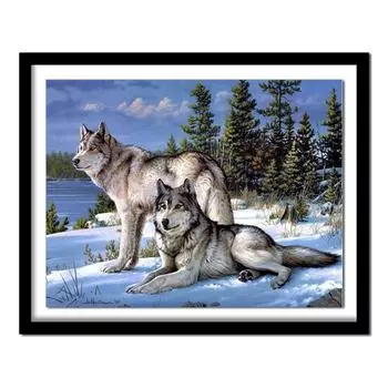 Алмазная картина Алмазная картина Вышивка крестом Животное Полная круглая Алмазная вышивка Волк 20X30CM
