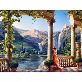 Алмазная картина Алмазная мозаика Римский замок Принцесса Горный водопад Мозаика Рукоделие DIY Горный хрусталь 20X30CM