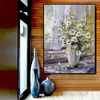 Алмазная картина, белая ромашка, цветы, вышивка, полная круглая Алмазная мозаика, картина, художественная наклейка на стену 20X30CM