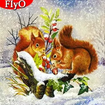 Алмазная картина Белка Снег, полная квадратная круглая дрель, вышивка крестиком, Алмазная вышивка, мозаика с животными, зимний подарок ручной работы Full Round 30x30CM