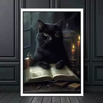 Алмазная картина Черная кошка Ворона Diy Полный квадратный круглый дрель Горный хрусталь Вышивка Подарок на Хэллоуин Мозаика Наборы для вышивки крестом Животные Декор стены AA4725 Square drill 30x40cm белый