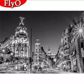 Алмазная картина, черный и белый город, полная квадратная дрель, набор для рукоделия, алмазная вышивка, пейзажная мозаика, уличный домашний декор Full Round (20X30CM)