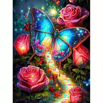 Алмазная картина, цветок, бабочка, полная круглая Алмазная вышивка, вышивка крестиком, комплекты для взрослых, домашний декор, алмазное искусство 30x40 см/12x16 дюймов 30x40cm NO Frame