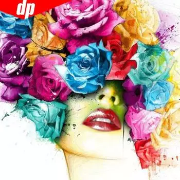 Алмазная картина «Цветок и женщина» Алмазная вышивка Мозаика Вышивка крестом Изображение 30x30CM