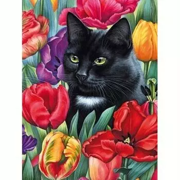 Алмазная картина цветок кошка Алмазная мозаика вышивка животное горный хрусталь украшение дома 30x40 см/12x16 дюймов 30x40cm NO Frame