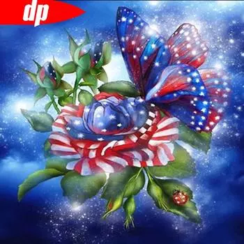 Алмазная картина Цветок Полный круглый Алмазная вышивка Бабочка 5D DIY Мозаичная картина 30x30CM