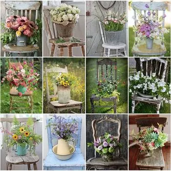 Алмазная картина цветы картина горный хрусталь набор крестиков Алмазная вышивка стул мозаика из бисера украшение стены Full Round 20x25CM