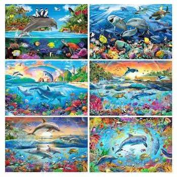 Алмазная картина «Дельфин», новая коллекция 2024, Радужный океанский пейзаж, сделай сам, полная дрель, вышивка стразами, морские животные, мозаика, наборы для вышивки крестом Square drill 30x40cm
