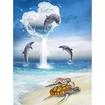 Алмазная картина Дельфин Полная круглая Алмазная вышивка Животные Изображения Стразы 20X30CM