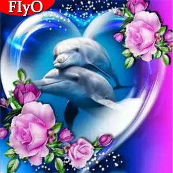 Алмазная картина Дельфин, вышивка крестом, полная квадратная круглая Алмазная вышивка, мозаика с животными, цветок, подарок ручной работы, домашний декор Full Round 30x30CM