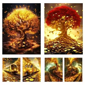 Алмазная картина Денежное дерево и поезд Алмазная вышивка Распродажа 5D DIY Набор для вышивки крестом Мозаичная картина Украшение дома Подарки Full Round 20x30CM