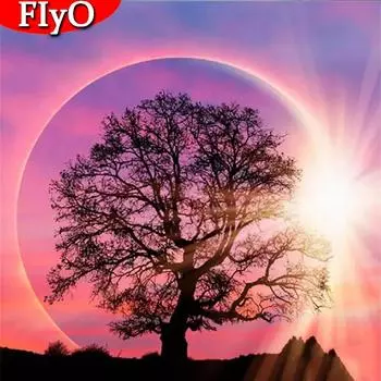 Алмазная картина «Дерево», полная квадратная дрель, вышивка крестиком, Алмазная вышивка, пейзажная мозаика, закат, набор горный хрусталь, настенное искусство Full Round 30x30CM