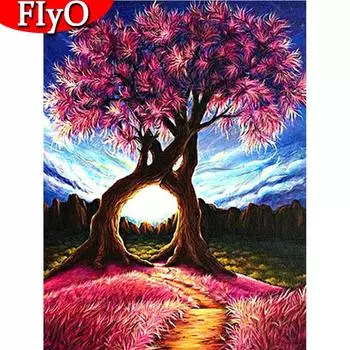 Алмазная картина «Дерево» Полный квадратный круглый алмазный вышивка Пейзаж Картина со стразами Настенное искусство Full Round 20X30CM