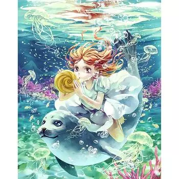 Алмазная картина «Девочка и дельфин в море», вышивка со стразами, икона, вышивка крестиком, домашний декор 20X30CM