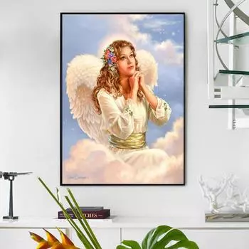 Алмазная картина «Девушка-ангел» своими руками, картина со стразами, религия, вышивка крестом, полная алмазная вышивка 20X30CM