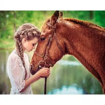 Алмазная картина Девушка и лошадь Стразы 5D DIY Алмазная вышивка Продажа Портрет Животное Мозаика Домашний декор Full Round 20x30CM