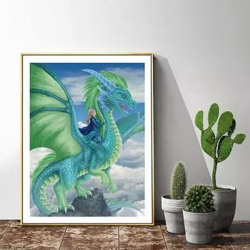 Алмазная картина «Девушка и зеленый дракон», полная квадратная круглая дрель, 5D Алмазная вышивка, мозаика, картины из стразов, домашний декор Full Round 20X30CM