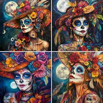 Алмазная картина «Девушка-призрак» Вышитая крестом картина Стразы Портрет Полный квадрат Круглая вышивка Мозаика Ручная работа Хобби Full Round 20x20CM