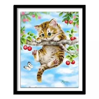Алмазная картина Diy Алмазная картина Круглая алмазная вышивка Животные Кошка Алмазная круглая дрель Полный 20X30CM