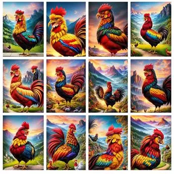 Алмазная картина «Долина Петух» Новые поступления Diy Полный квадратный круглый дрель Стразы Вышивка Животное Курица Мозаика Наборы для вышивки крестом Настенный декор Square drill 30x40cm