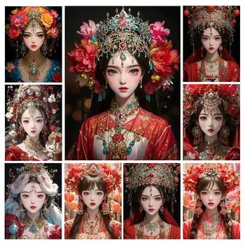 Алмазная картина Древняя китайская красота Diy Полная квадратная круглая дрель Стразы Вышивка Красивая женщина Мозаика Наборы для вышивки крестом FG1915 Square drill 30x40cm белый