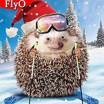 Алмазная картина «Ежик», полная квадратная зимняя вышивка крестиком, распродажа, 5D Алмазная вышивка, мозаика с изображением животных, снег, Рождественский подарок Full Round 30x30CM