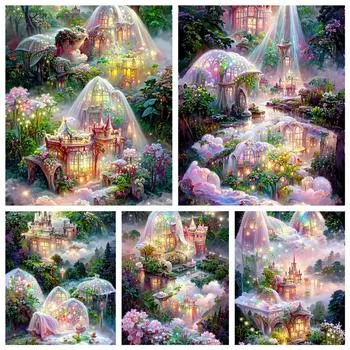Алмазная картина Фэнтези Мечта Сад Пейзаж Вышивка крестиком Замок Алмазная вышивка DIY Художник Украшение гостиной стены Подарок U67 square 40x30cm белый