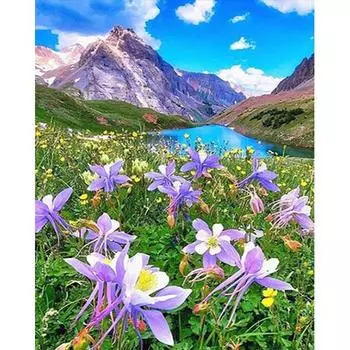 Алмазная картина Фиолетовый цветок Полный круглый Алмазная вышивка Вышить DIY 5D Алмазная картина 20*30 cm