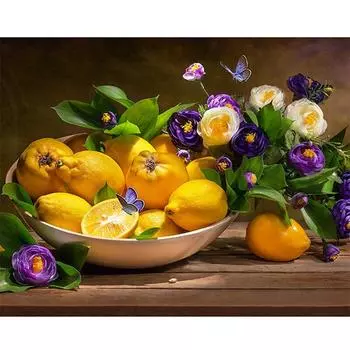 Алмазная картина фрукты и цветы, стразы, вышивка крестиком, алмазная вышивка, лимон, домашний декор 20X30CM