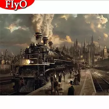 Алмазная картина «Город», полная квадратная дрель, рукоделие, 3D «сделай сам», алмазная вышивка, пейзажная мозаика, поезд, украшение дома Full Round (20X30CM)