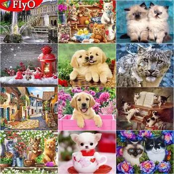 Алмазная картина Городской уличный пейзаж Вышивка крестиком Новое поступление Алмазная вышивка Цветок Кот Животное Набор для вышивки крестом Рукоделие Искусство Подарок ручной работы Full Round 20X30CM красный