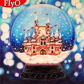 Алмазная картина, хрустальный шар, замок, полный квадратный круглый алмаз, вышивка, пейзаж, снег, искусство, стразы, Рождественский подарок Full Round 30x30CM
