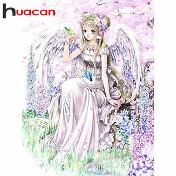 Алмазная картина HUACAN для детей, круглая алмазная наклейка, мультяшный ангел, рождественское украшение Full round 30*40 cm