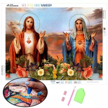 Алмазная картина Иисус и Мария со стразами, изображение персонажа, 5D Алмазная вышивка, религиозная мозаика, вышивка крестиком, набор для рукоделия Full Round 20X30CM