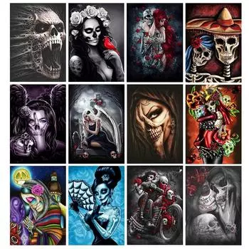 Алмазная картина, индивидуальная маска с черепом, мозаика, вышивка крестиком, круглая дрель, круглая дрель, домашняя декоративная картина, подвесная картина Full Round 20x30CM