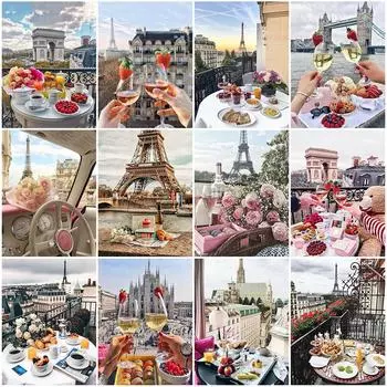 Алмазная картина Эйфелева башня мозаика цветок вышивка бисером здание уличный пейзаж новое поступление DIY декор для дома Full Round 20x30CM
