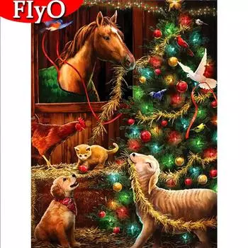Алмазная картина, комплект для рукоделия с лошадью, подарок ручной работы, Алмазная вышивка, мозаика с изображением животных, мультяшное рождественское украшение, искусство Full Round (20X30CM)