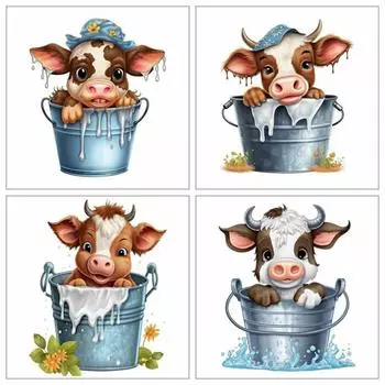 Алмазная картина корова мультфильм полный квадрат круглый 5D вышивка сделай сам мозаика животное домашний декор ручной работы подарок Full Round 20x20CM