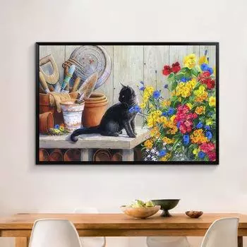 Алмазная картина Кошачий сад DIY 5D Алмазная вышивка 20X30CM