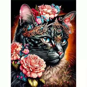 Алмазная картина кошка цветок DIY мозаика животное вышивка крестиком Алмазная вышивка подарок ручной работы 30x40 см/12x16 дюймов 30x40cm NO Frame