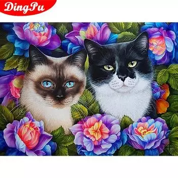 Алмазная картина Кошка Цветок Украшение дома Ручная работа Искусство Полная дрель Вышивка Горный хрусталь Картина 20X30CM
