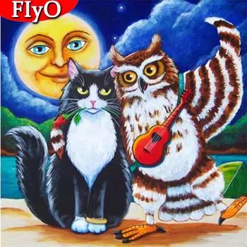 Алмазная картина кошка полная квадратная круглая Алмазная вышивка ручной работы животное мозаика Сова горный хрусталь комплект Луна Декор для дома Full Round 30x30CM