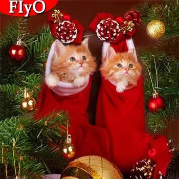 Алмазная картина кошка полный квадратный круглый художественный горный хрусталь Алмазная вышивка рождественские носки мозаика мультяшный настенный художественный декор Full Round 30x30CM