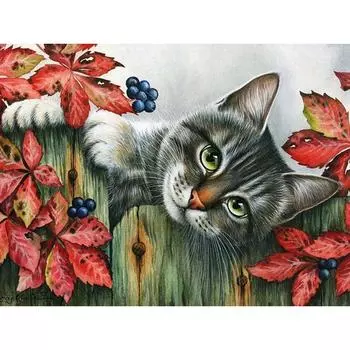 Алмазная картина Кошки, стоящие на коленях на заборе , полная круглая вышивка бриллиантами 20X30CM