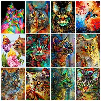 Алмазная картина Кот квадратный 5D Diy Алмазная вышивка Цвет Животные Кошка Мозаика Вышивка крестиком Стразы картина Домашний декор Full Round 20x30CM