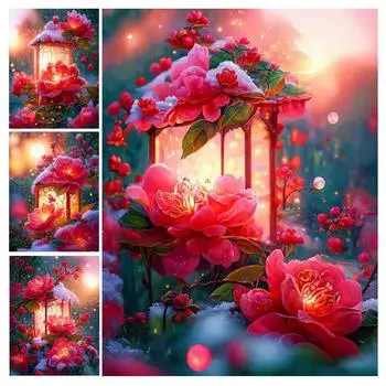 Алмазная картина красный цветок фонарь Diy полная квадратная круглая дрель горный хрусталь вышивка распродажа цветочная мозаика наборы крестиков Настенный декор Square drill 30x40cm