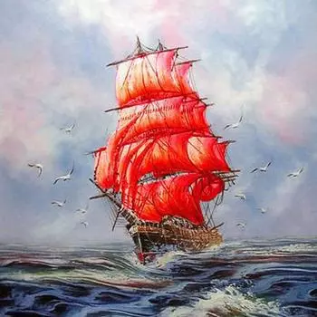 Алмазная картина красный парусник и Чайка Алмазная вышивка со стразами домашний декор живопись корабль мозаика шитье 30X30CM