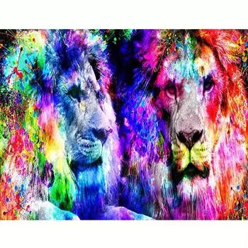Алмазная картина, красочный лев, полная круглая Алмазная вышивка, животное, вышивка крестиком, картина со стразами, домашний декор 30x40 см/12x16 дюймов 30x40cm NO Frame